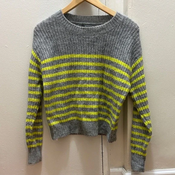 Anthropologie Gray and Yellow Striped Sweater XSP - Picture 1 of 8